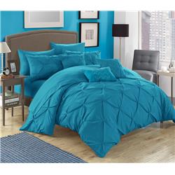 Cs4732-us Zita Pinch Pleated, Ruffled & Pleated Complete Bed In A Bag Comforter Set With Sheets - Turquoise - King - 10 Piece