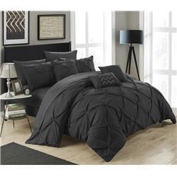 Cs4733-us Zita Pinch Pleated, Ruffled & Pleated Complete Bed In A Bag Comforter Set With Sheets - Black - King - 10 Piece