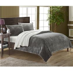 Sb4794-us 2 Piece Eve Blanket Set Soft Sherpa Lined Microplush Faux Mink With Sham, Grey