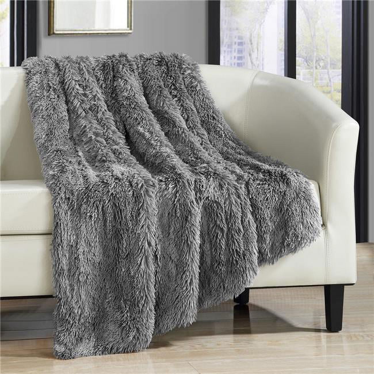50 X 60 In. Anchorage Throw Blanket Cozy Super Soft Ultra Plush Decorative Shaggy, Silver