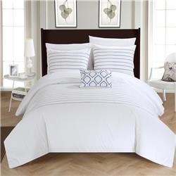 8 Piece Khalil Super Soft Microfiber Stitch Embroidered Queen Bed In A Bag Duvet Set, White With White Sheets