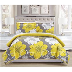 7 Piece Capiz Bed Bag Abstract Large Scale Floral Printed Quilt Set, Yellow