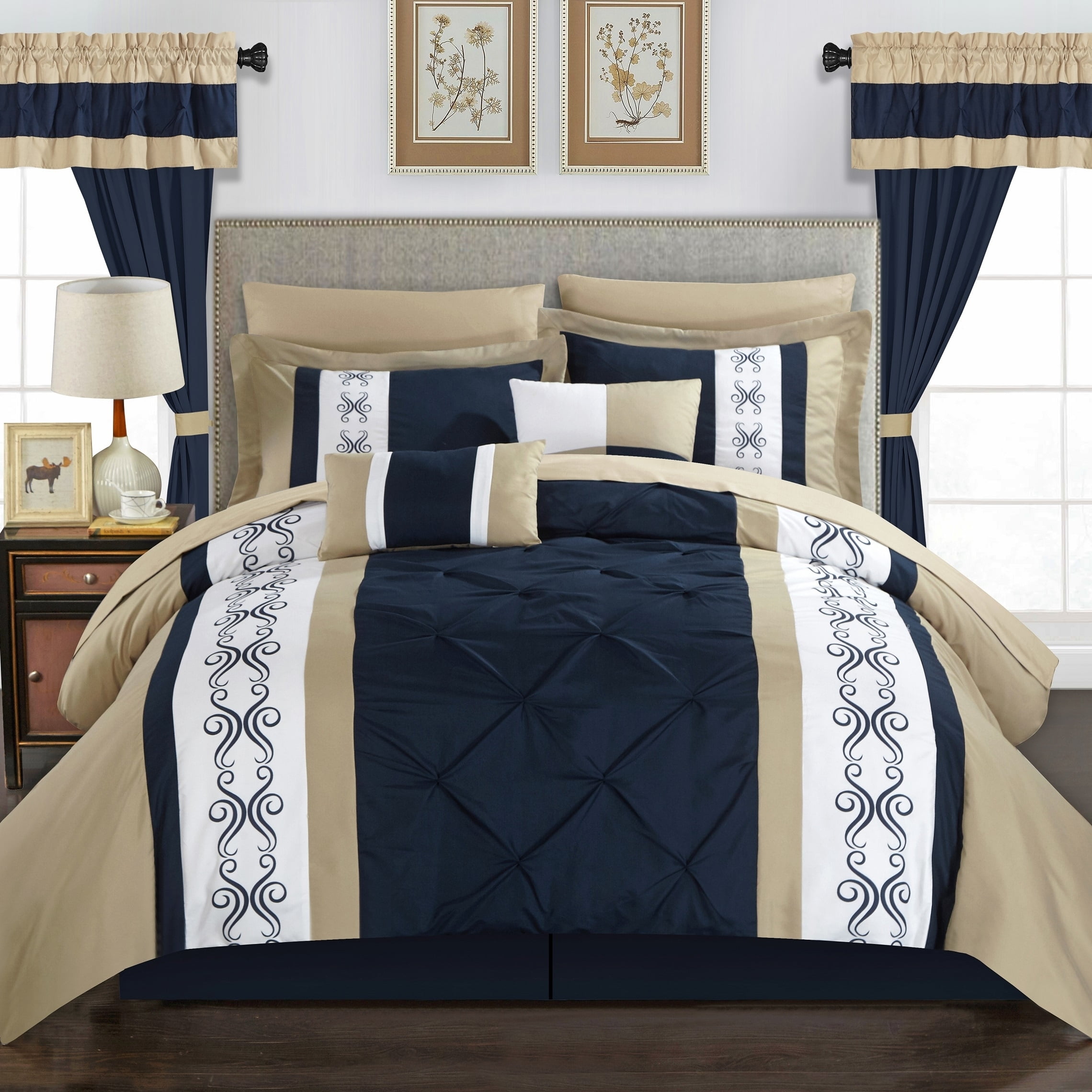 Bcs03331-us Owen 20 Piece Comforter Set, Navy - King