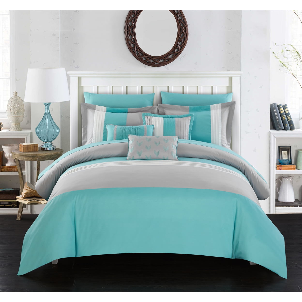 Bcs07056-us Izar 8 Piece Comforter Set, Turquoise - Twin