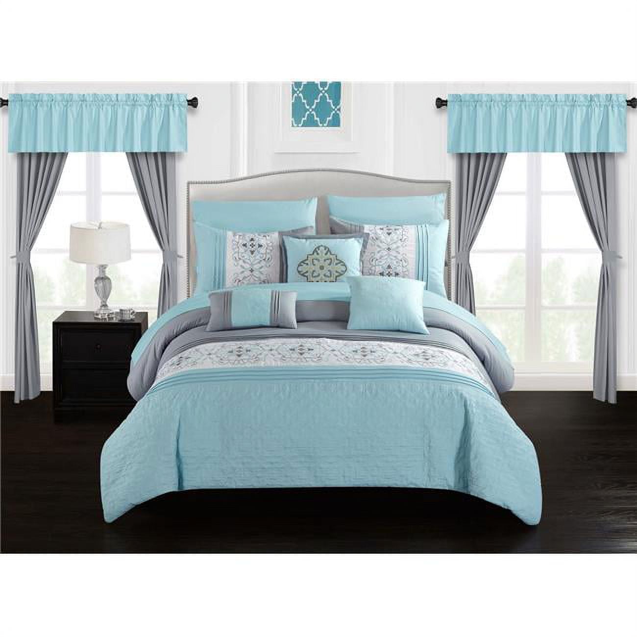 Bcs06714-us Renard Comforter Set, Aqua Blue - King - 20 Piece