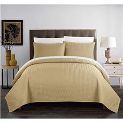 Bqs00910-us 2 Piece Beiler Quilt Cover Set Geometric Chevron Quilted Bedding With Decorative Pillow, Gold - Twin