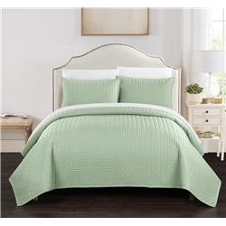 Bqs00354-us 3 Piece Beiler Quilt Cover Set Geometric Chevron Quilted Bedding With Decorative Pillow, Green - King