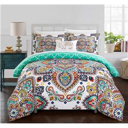 King Size Maddox Reversible Duvet Cover Set Large Scale Paisley Print Zipper Closure Bedding With Decorative Pillow, Aqua Blue - 4 Piece