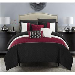 Bcs10001-us Twin Size Lior Comforter Set Color Block Quilted Embroidered Design Bed Sheets & Decorative Pillows, Black - 8 Piece
