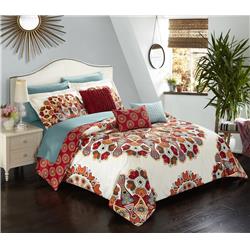 Bcs01078-us Twin Size Prenston Reversible Comforter Bed Contemporary Geometric Pattern Bedding & Decorative Pillows Shams Included, Red - 8 Piece