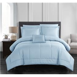 King Size Josaia Comforter Set Pieced Solid Color Stitched Design Bed In A Bedding Sheets & Decorative Pillow Shams Included, Blue - 8 Piece