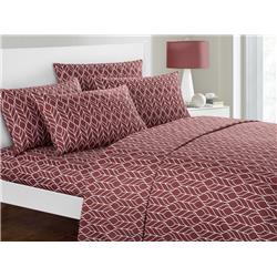 Bss09623-us Queen Size Geometric Leaf Pattern Red Maple Sheet Set, Brick Red - 6 Piece