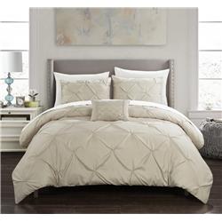 Bds10452-us Queen Size Pinch Pleat Ruffled Yvonne Duvet Cover Set, Taupe - 4 Piece
