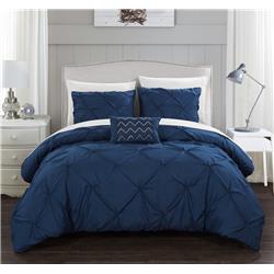 Bds10377-us King Size Pinch Pleat Ruffled Yvonne Duvet Cover Set, Navy - 4 Piece