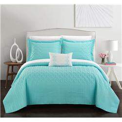 Bqs10506-bib-us King Size Shaela Interlaced Vine Pattern Quilted Bed In A Bag Cover Sheet Set, Aqua - 8 Piece