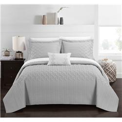 Bqs10520-bib-us King Size Shaela Interlaced Vine Pattern Quilted Bed In A Bag Cover Sheet Set, Grey - 8 Piece