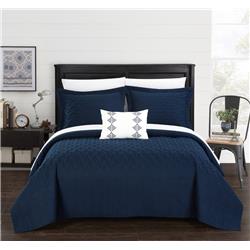 Bqs10537-bib-us King Size Shaela Interlaced Vine Pattern Quilted Bed In A Bag Cover Sheet Set, Navy - 8 Piece