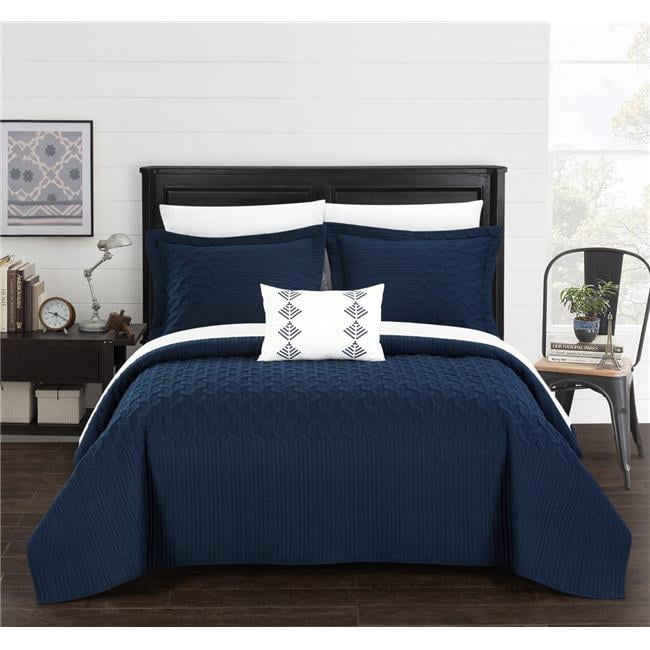 Bqs10636-bib-us Queen Size Shaela Interlaced Vine Pattern Quilted Bed In A Bag Cover Sheet Set, Navy - 8 Piece