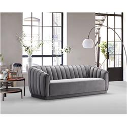 Fsa9183-us Warhol Sofa Velvet Upholstered Vertical Channel-quilted Shelter Arm Single Bench Design, Grey
