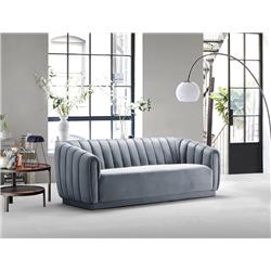 Fsa9185-us Warhol Sofa Velvet Upholstered Vertical Channel-quilted Shelter Arm Single Bench Design, Slate Blue