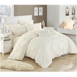Cs4734-us Zita Pinch Pleated, Ruffled & Pleated Complete Bed In A Bag Comforter Set With Sheets - Beige - King - 10 Piece