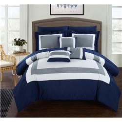 Lord Patchwork Color Block Complete Bed In A Bag Comforter Set Sheets - Navy - Queen - 10 Piece