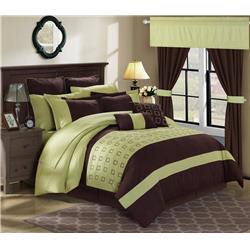 25 Piece Gerard Complete Embroidery Color Block Bedding, Sheets, Window Panel Collection King Bed In A Bag Comforter Set, Green Sheets