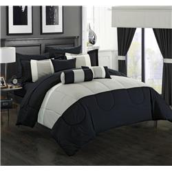 20 Piece Standon Complete Pieced Color Block Bedding, Sheets, Window Panel Collection King Bed In A Bag Comforter Set, Black Sheets