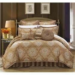 Cs4611-us Angelo Decorator Upholstery Quality Jacquard Scroll Fabric Complete Master Bedroom Comforter Set & Pillows Ensemble - Gold - King - 9 Piece