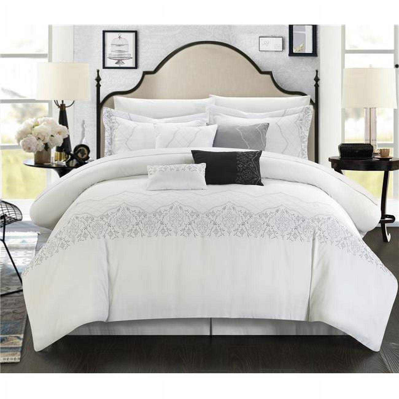 105cq107-us Elegan Embroidered Bridal Collection Comforter Set - White - Queen - 8 Piece