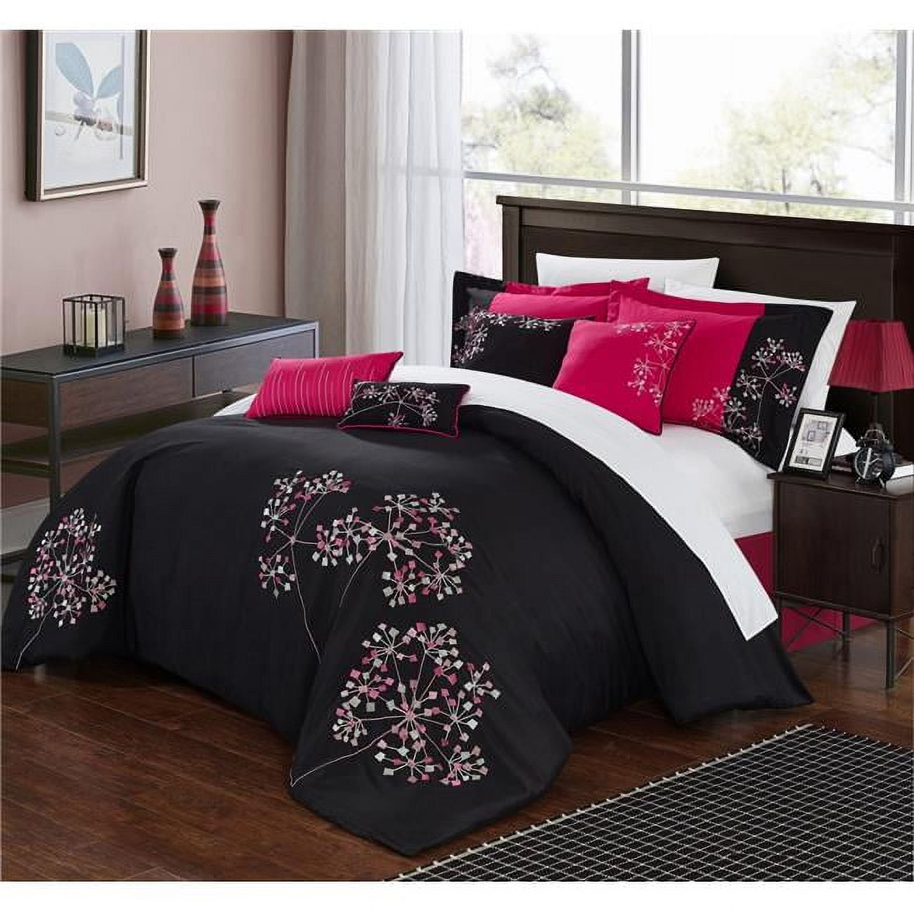 33-91-q-12-us Sydney Bed In A Bag Embroidered Comforter Set With 4 Piece Sheets - Queen - 12 Piece
