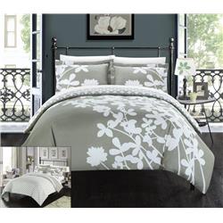 Sweetpea Reversible Scale Floral Design Printed With Diamond Pattern Reverse Duvet Cover Set - Grey - Queen & Large - 3 Piece