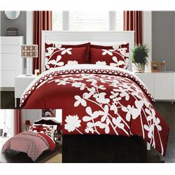 Sweetpea Reversible Scale Floral Design Printed With Diamond Pattern Reverse Duvet Cover Set - Red - King & Large - 3 Piece