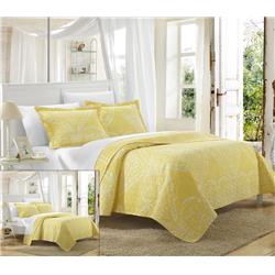 Qs3412-bib-us 7 Piece Pastola Reversible Printed Quilt King Quilt Set, Yellow With Sheet Set