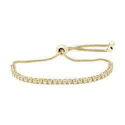Adjustable Tennis Bracelet With Cubic Zirconia Round Cut Stones Bolo Slider For Womens In 0.925 Rhodium Plated Sterling Silver, Gold - 5-10 In.