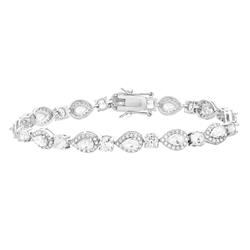 Br1010 Bracelet With Bridesmaid Design Cubic Zirconia Pear Cut Stones Tongue Clasp For Womens In 0.925 Sterling Silver Cz, 7.5 In.