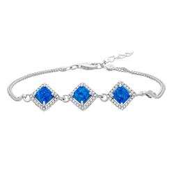Br1012 Adjustable Bracelet With Extension Cubic Zirconia Blue Opal Gem Stones Lobster Clasp For Womens In 0.925 Sterling Silver, 7 Plus 1 In.