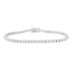 Br1015 3 Mm Tennis Bracelet With Cubic Zirconia Encrusted Round Stones Tongue Clasp For Womens In 0.925 Sterling Silver, 7.5 In.