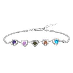 Br1016 Bracelet With Extension Multi Color Cubic Zirconia Heart Shaped Charms Lobster Clasp For Womens In 0.925 Sterling Silver, 7.5 Plus 1 In.