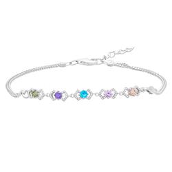 Br1017 Bracelet With Extension Multi Color Cubic Zirconia Stone Charms Lobster Clasp For Womens In 0.925 Sterling Silver, 7.5 Plus 1 In.