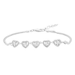 Br1018 Bracelet With Extension Cubic Zirconia Heart Shaped Charms Lobster Clasp For Womens In 0.925 Sterling Silver, 7.5 Plus 1 In.
