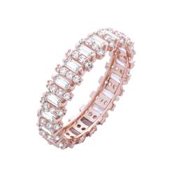 Rg2004-6 Sterling Silver Bagguete Eternity Band With An Emerald Cut & Cubic Zirconia, Rose Gold - Size 6