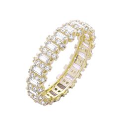 Rg2005-9 Sterling Silver Bagguete Eternity Band With An Emerald Cut & Cubic Zirconia, , Gold Over Silver - Size 9