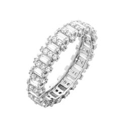 Rg2006-6 Sterling Silver Bagguete Eternity Band With An Emerald Cut & Cubic Zirconia, Silver - Size 6
