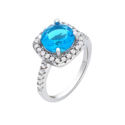 Rg2008-5 Cubic Zirconia Sterling Silver Blue Topaz Halo Engagement Ring - Size 5