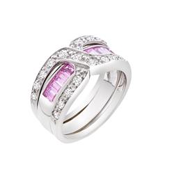 Rg2009-6 Pink Princess-cut Cubic Zirconia Crossover Ring In Sterling Silver - Size 6
