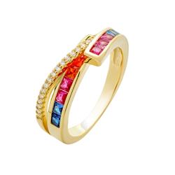 Rg2025-7 Rainbow Crystal X Ladies Ring With Swarovski Crystals - Size 7