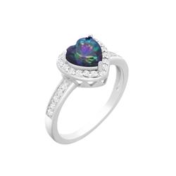 Rg2027-7 925 Sterling Silver Opal Heart Engagement Promise Ring For Women - Size 7
