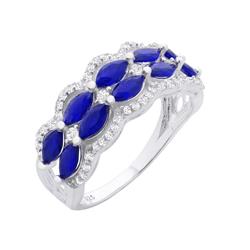 Rg2032-6 925 Sterling Silver Royal Blue Two Row Ring For Women, Oval Cut Stones - Size 6