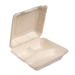 Whbrg-9-3 Hw 9 In. 3 Compartment Sugarcane Large Hinge Container, White - Case Of 200